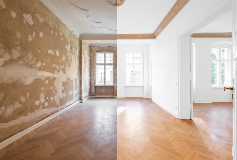 Raum vor und nach der Renovierung